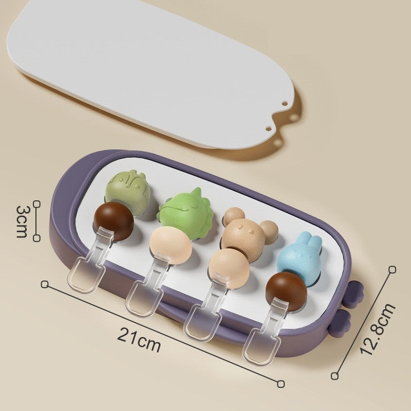 Forma pentru inghetata 4 compartimente, forme cu animalute, materialsilicon si ABS, 21 x 12.8 x 3cm, mov
