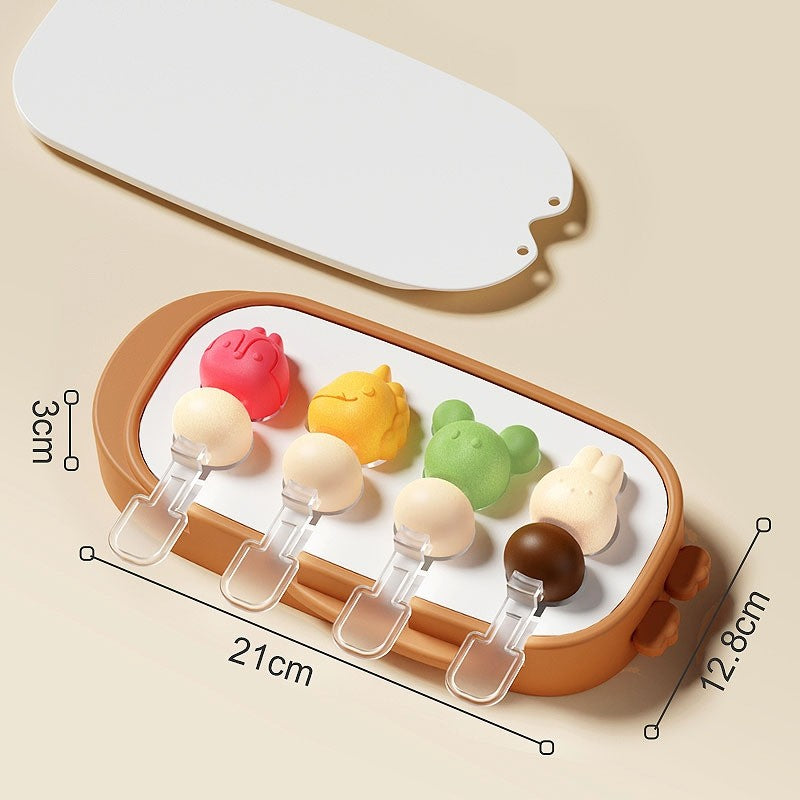 Forma pentru inghetata 4 compartimente, forme cu animalute, materialsilicon si ABS, 21 x 12.8 x 3cm, portocaliu