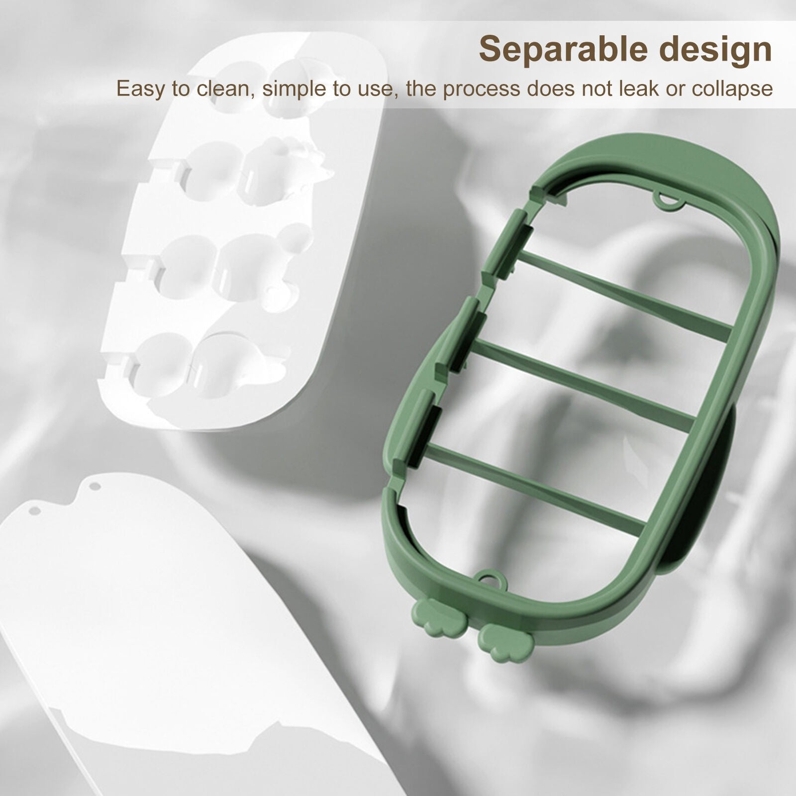 Forma pentru inghetata 4 compartimente, forme cu animalute, materialsilicon si ABS, 21 x 12.8 x 3cm, verde