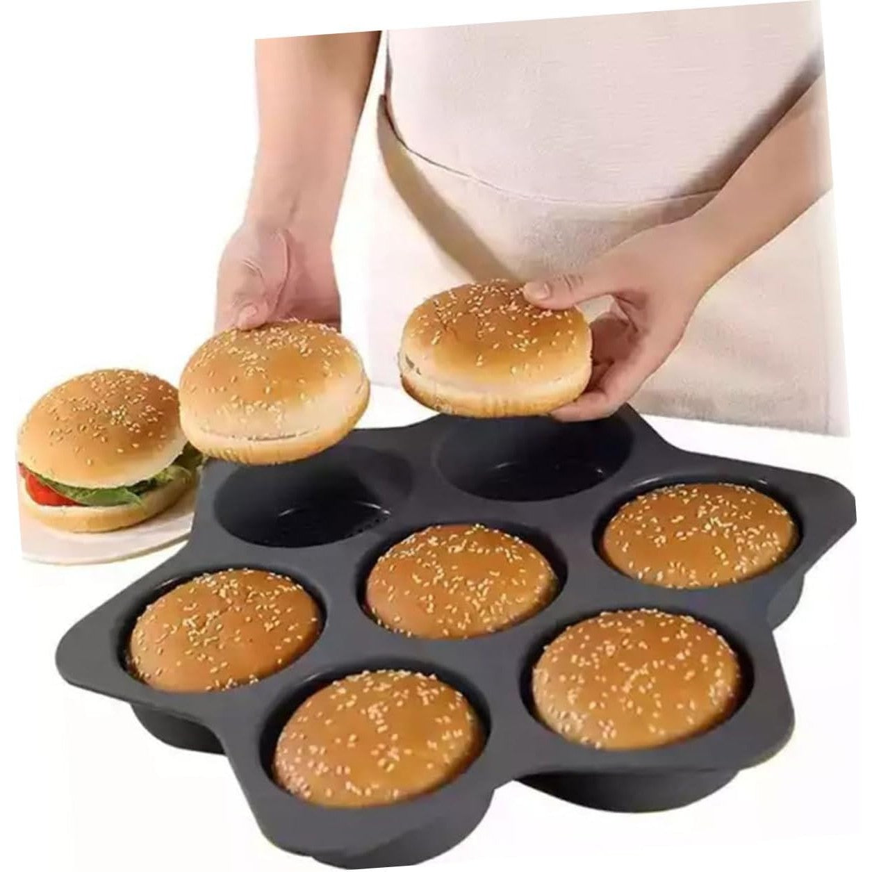 Forme de Silicon pentru Copt, 7 Forme Rotiunde, pentru Burgeri si Prajituri, 38.5 x 4 cm, Negru