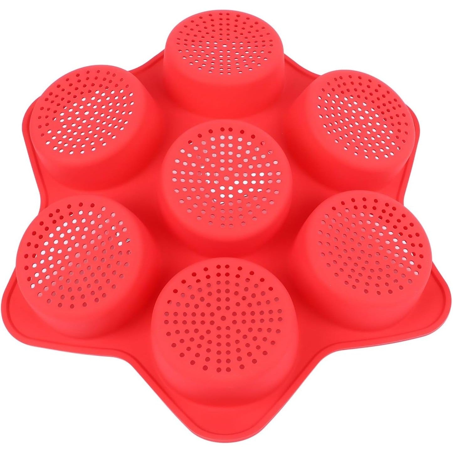 Forme de Silicon pentru Copt, 7 Forme Rotiunde, pentru Burgeri si Prajituri, 38.5 x 4 cm, Rosu