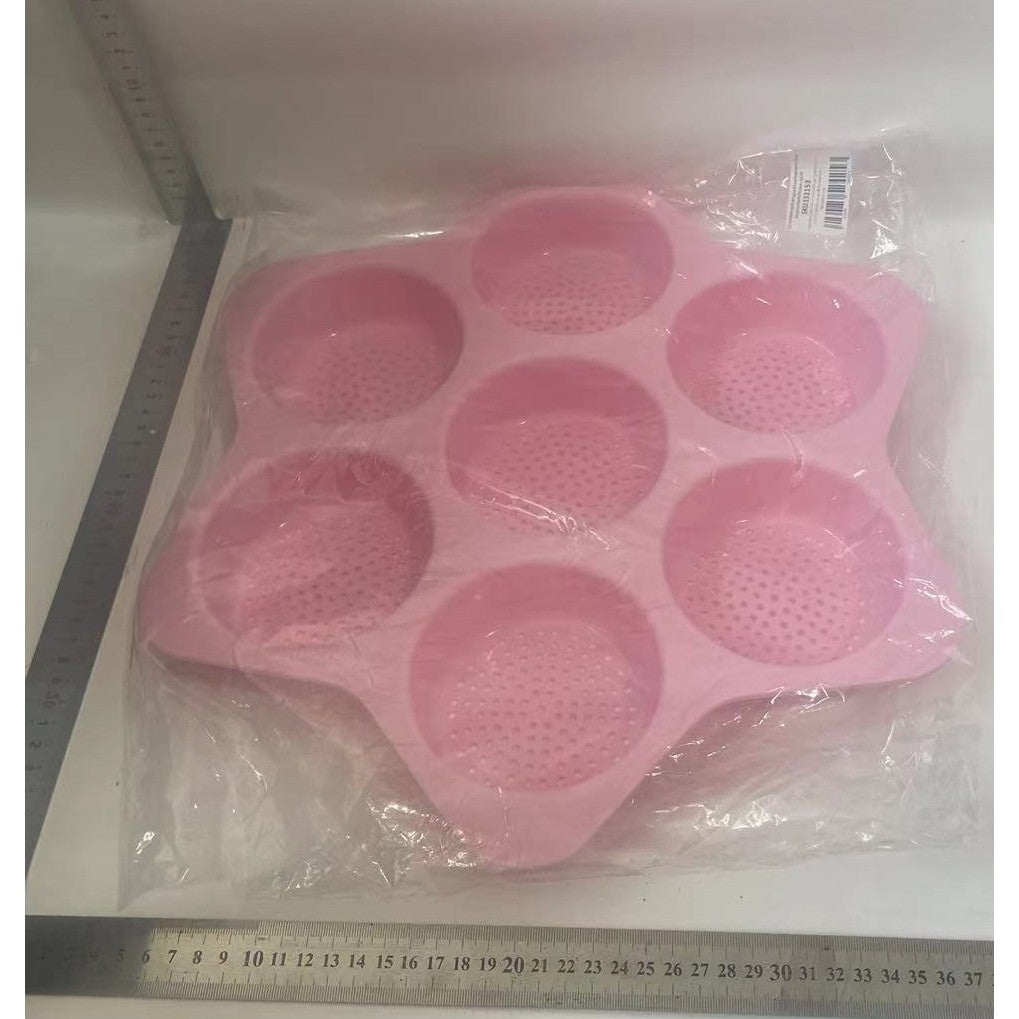 Forme de Silicon pentru Copt, 7 Forme Rotiunde, pentru Burgeri si Prajituri, 38.5 x 4 cm, Roz