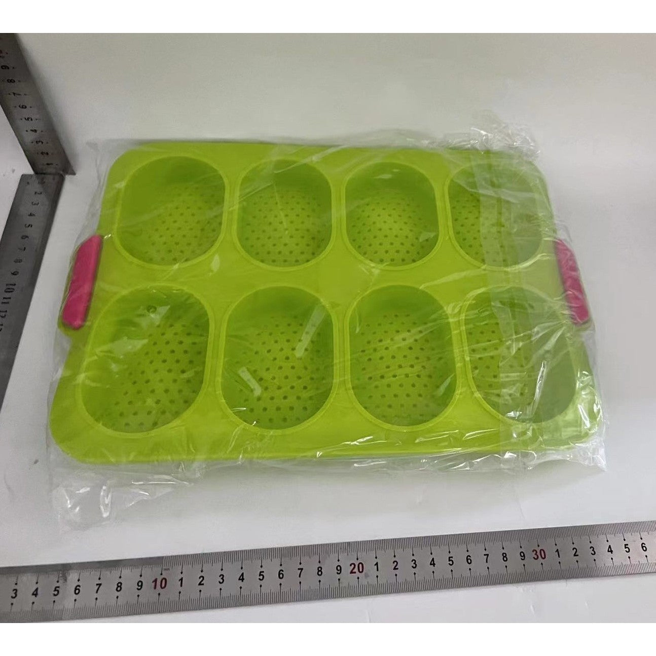 Forme de Silicon pentru Copt, 8 Forme Ovale, pentru Paine si Prajituri, 34.5 x 23.8 x 2.5 cm, Verde/Roz