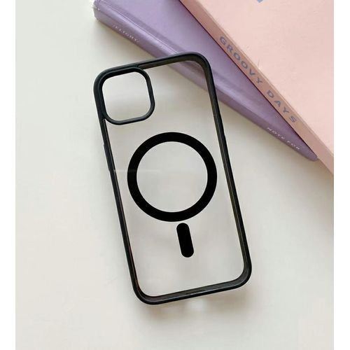 Husa MagSafe pentru Apple iPhone 14 Pro Max, Full Cover, Frosted Acrylic Color Big Hole, Magnetica, Incarcare Wireless, Negru