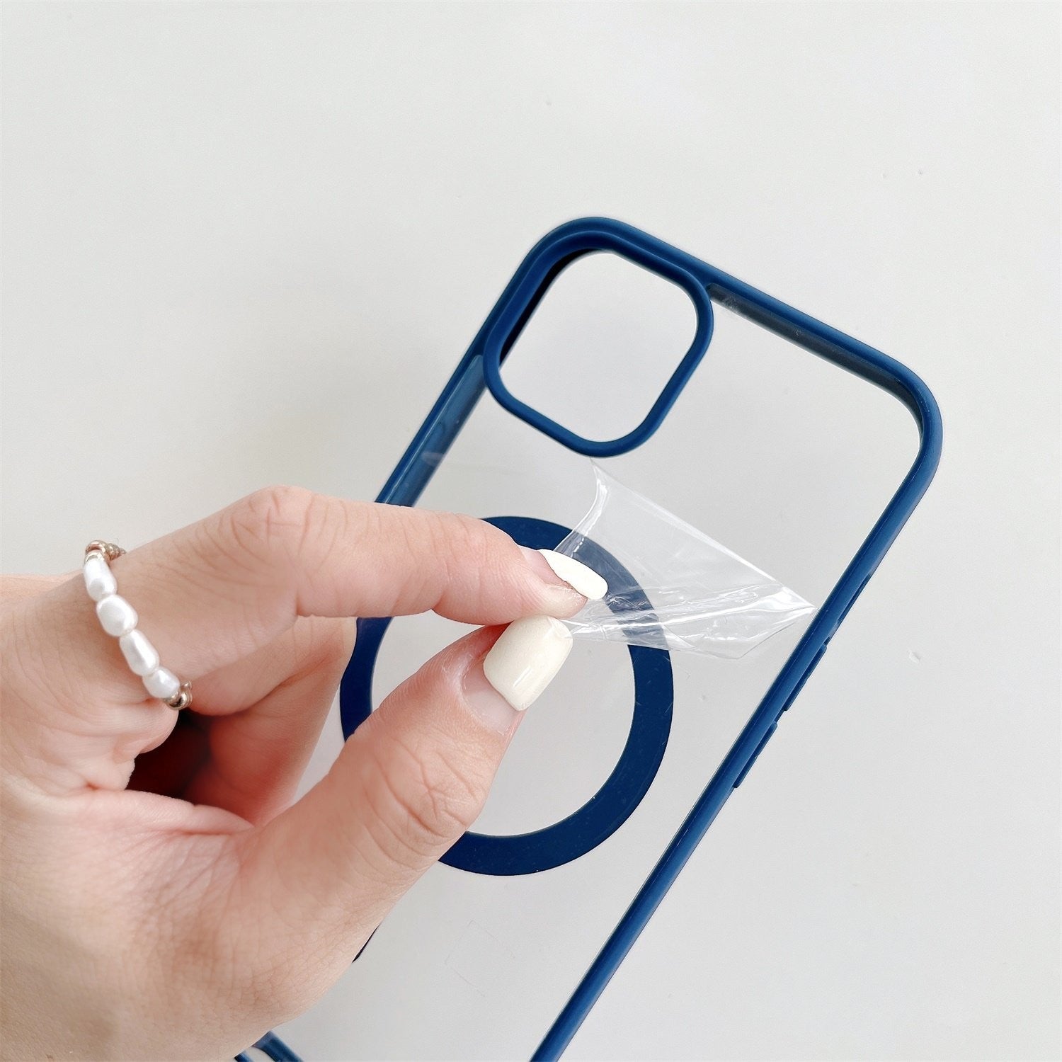 Husa MagSafe pentru Apple iPhone 12/ 12 Pro, Full Cover, Frosted Acrylic Color Big Hole, Magnetica, Incarcare Wireless, Albastru