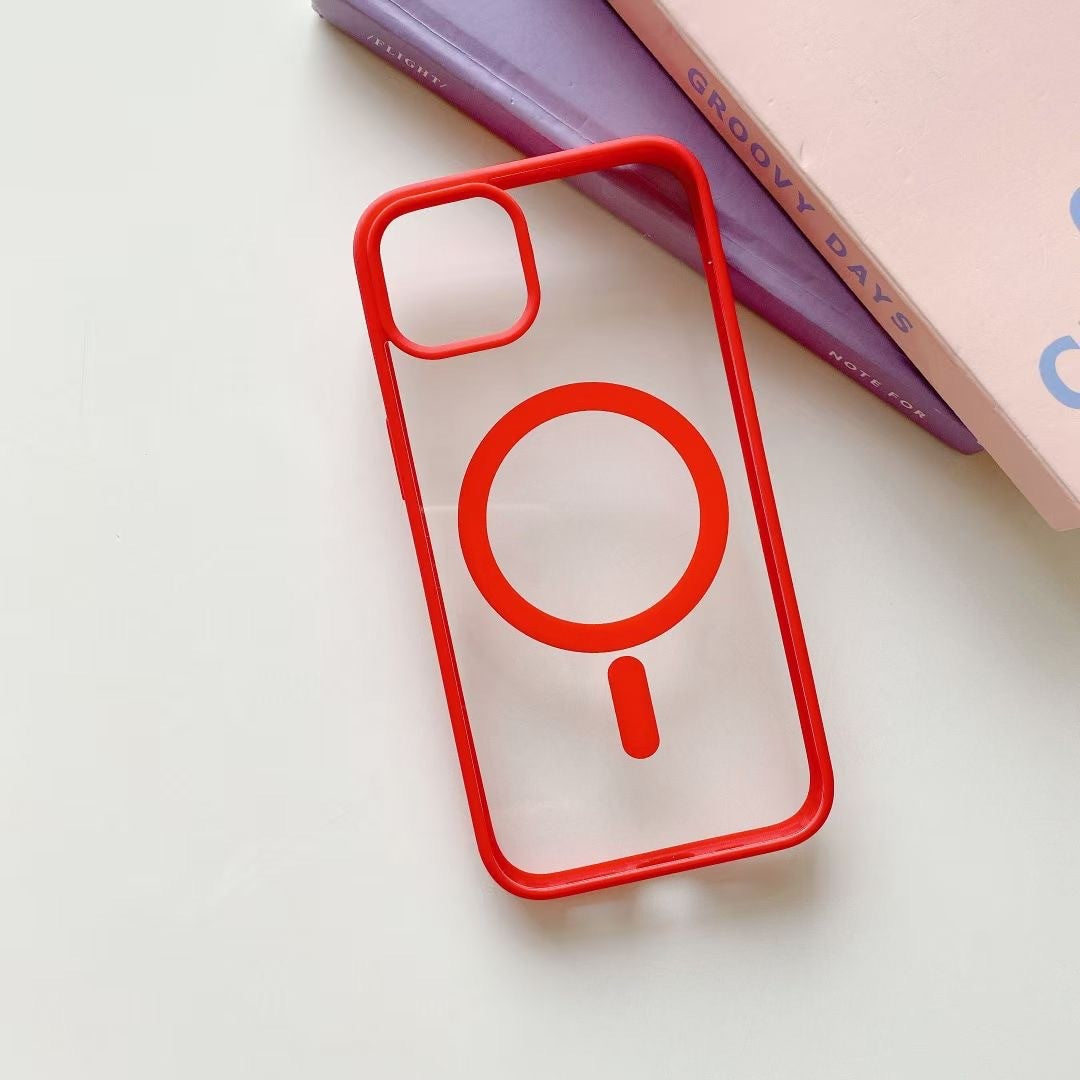 Husa MagSafe pentru Apple iPhone 13 Pro, Full Cover, Frosted Acrylic Color Big Hole, Magnetica, Incarcare Wireless, Rosu