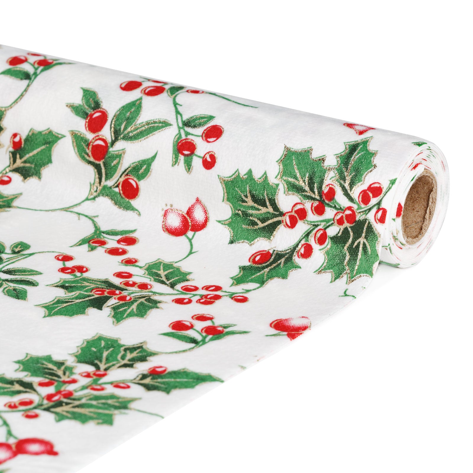 Frunner decorativ de masă – 180 x 28 cm – 100% poliester – alb cu motiv fructe roșii