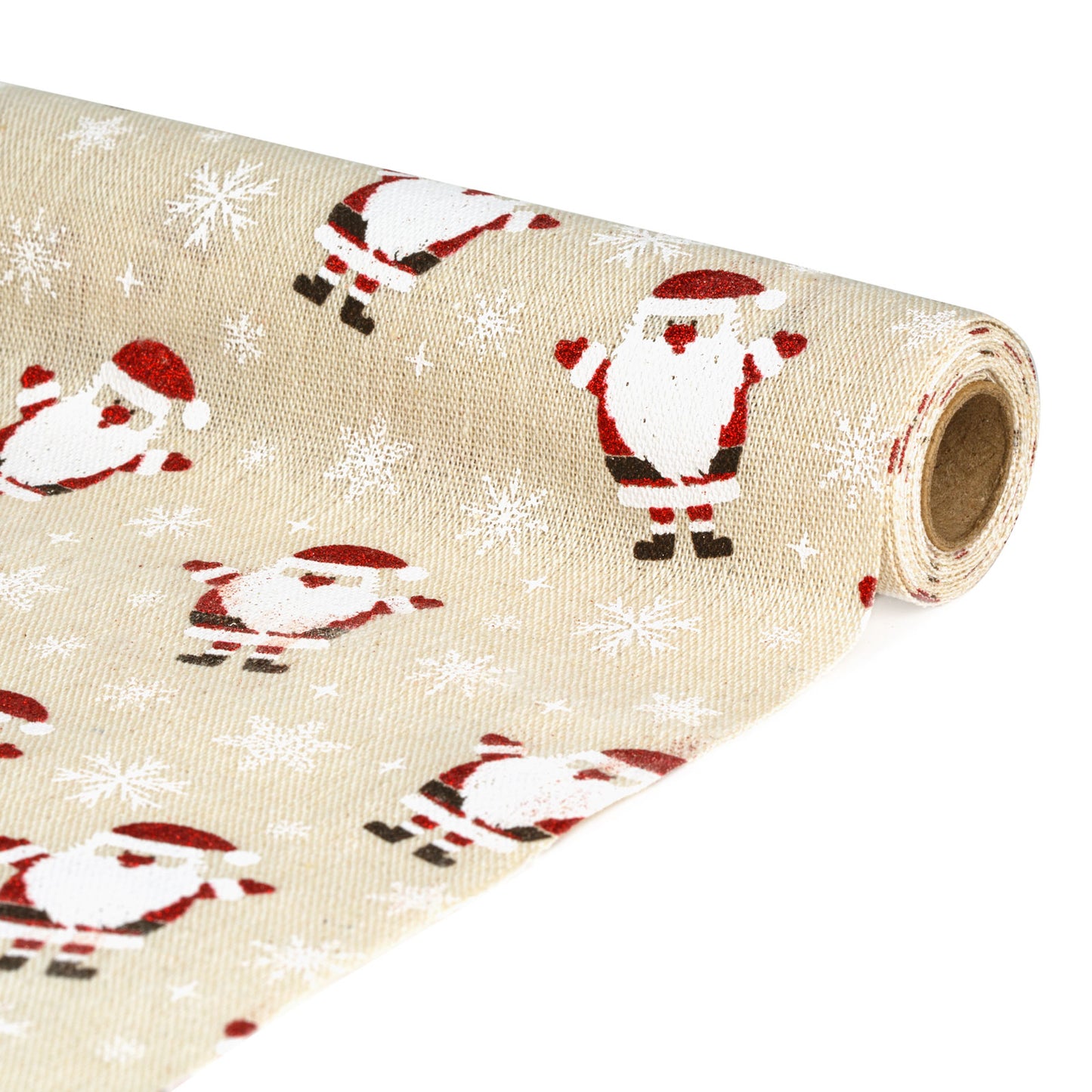 Frunner decorativ de masă – 180 x 28 cm – 70% poliester, 30% bumbac – model Moș Crăciun, maro