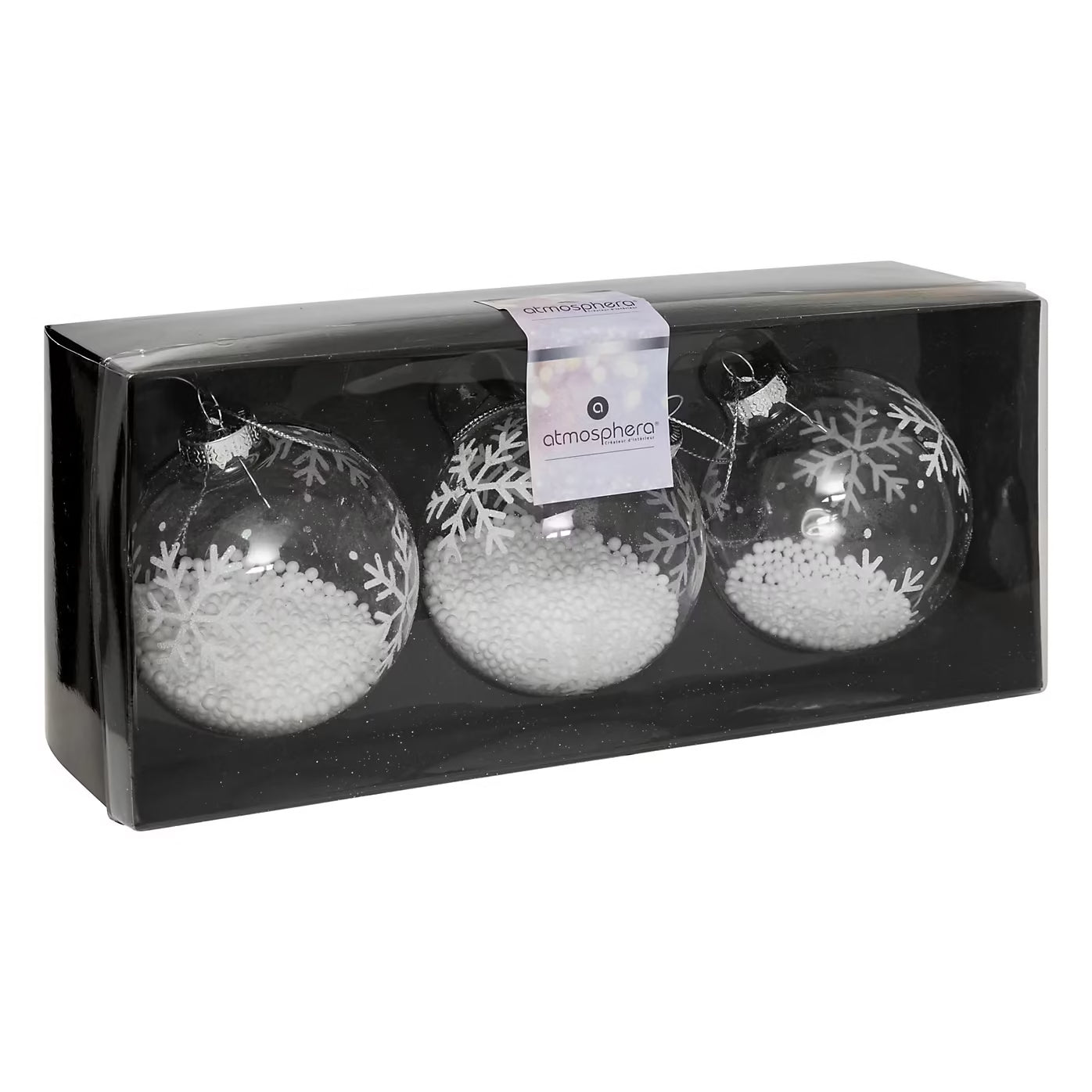 Set 3 globuri Craciun din sticla, diametru 8 cm, transparente
