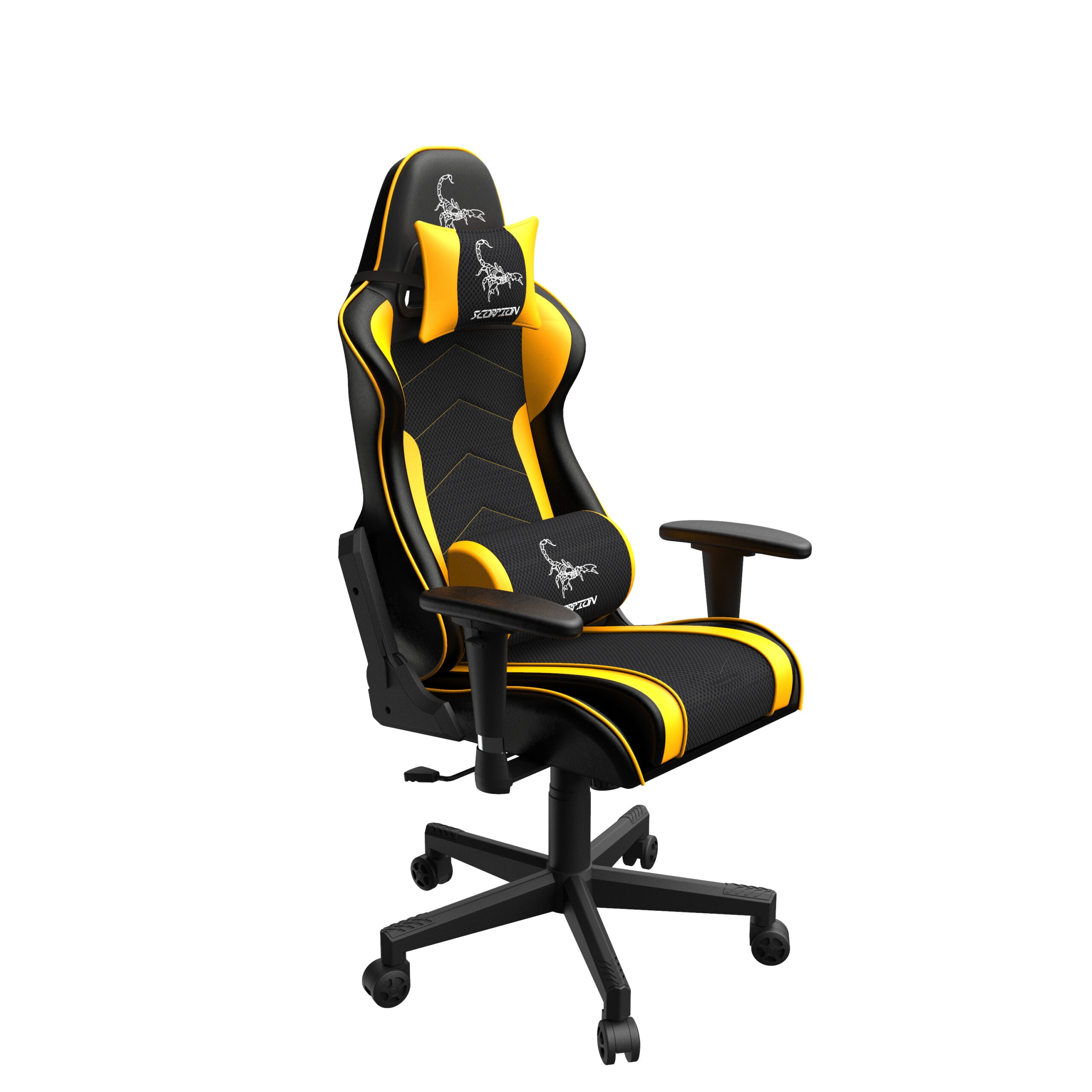 SCAUN GAMING GEMBIRD, ergonomic, reglabil inaltime, rotatie 360 gr, black & yellow, brate ajustabile, greutate max. 136kg, perna tetiera, perna lombara, dimensiuni 52*80*125~133.5cm "GC-SCORPION-05X"