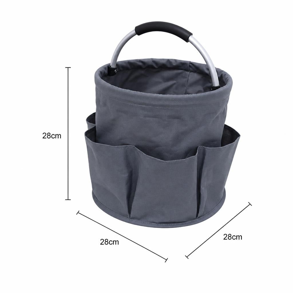 Geanta Cos pentru Scule de 17L, Buzunare Exterioare, Cos de Picnic Portabil, Cos pentru Plaja, Cos pentru Curatenie, din Material Oxford 600 D, 28 x 28 x 28 cm Gri inchis