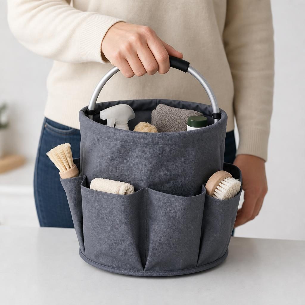 Geanta Cos pentru Scule de 17L, Buzunare Exterioare, Cos de Picnic Portabil, Cos pentru Plaja, Cos pentru Curatenie, din Material Oxford 600 D, 28 x 28 x 28 cm Gri inchis