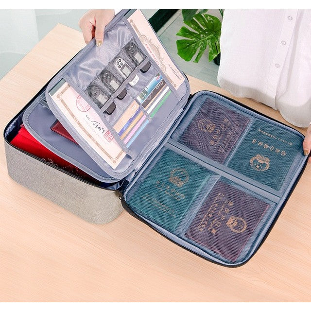 Geanta pentru Depozitare Acte si Documente, Facturi, Carduri, cu Cod de Securitate, 3 Compartimente, Impermeabila, 37 x 10.5 x 27 cm, Gri