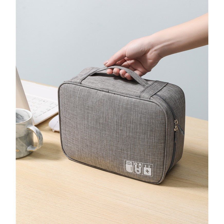 Geanta Organizatoare Pentru Cabluri si Accesorii, Portabila, Impermeabila, 24,5 x 18 x10cm, Gri