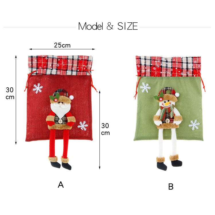 Sac din textil pentru cadouri de Craciun, Model Ren, 30x25 cm, Gri