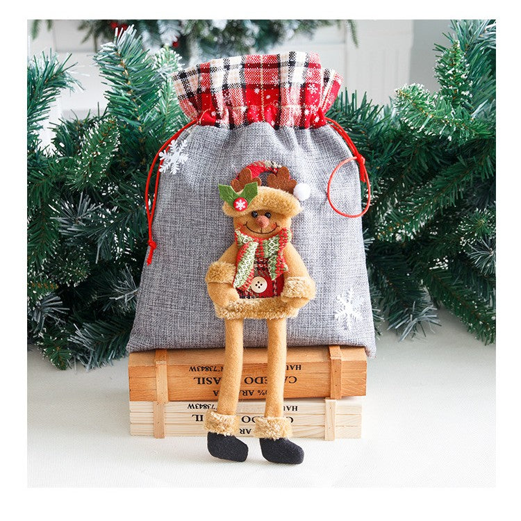 Sac din textil pentru cadouri de Craciun, Model Ren, 30x25 cm, Gri