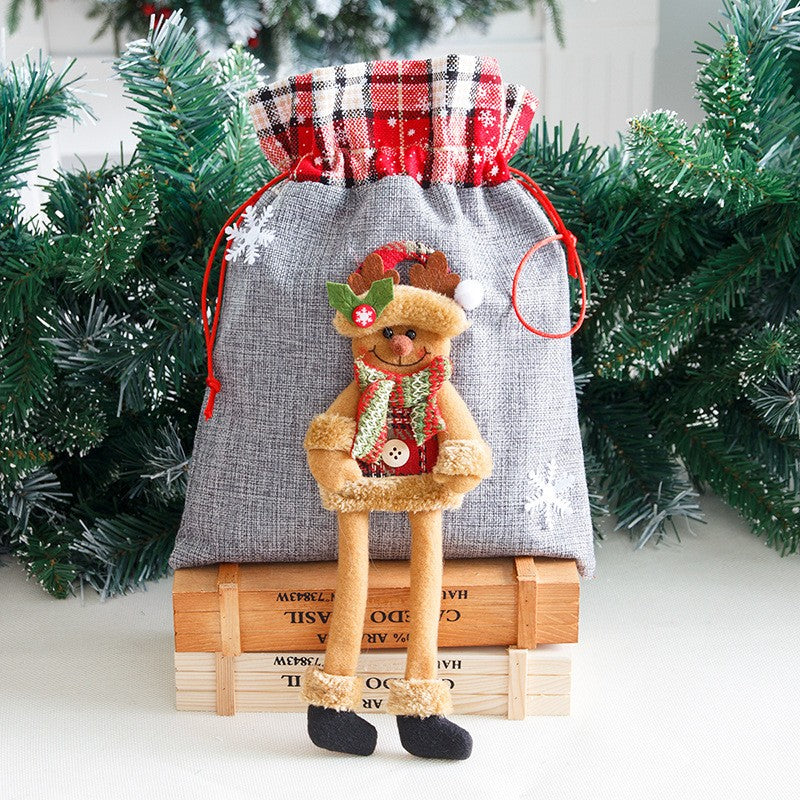 Sac din textil pentru cadouri de Craciun, Model Ren, 30x25 cm, Gri