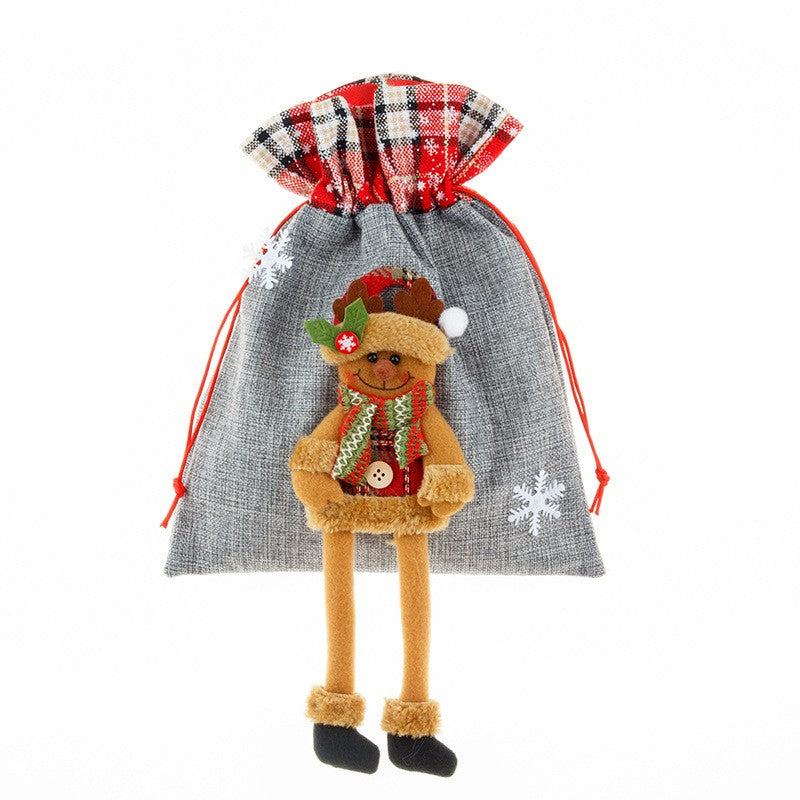Sac din textil pentru cadouri de Craciun, Model Ren, 30x25 cm, Gri