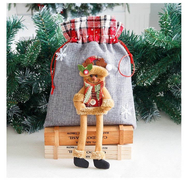 Sac din textil pentru cadouri de Craciun, Model Ren, 30x25 cm, Gri