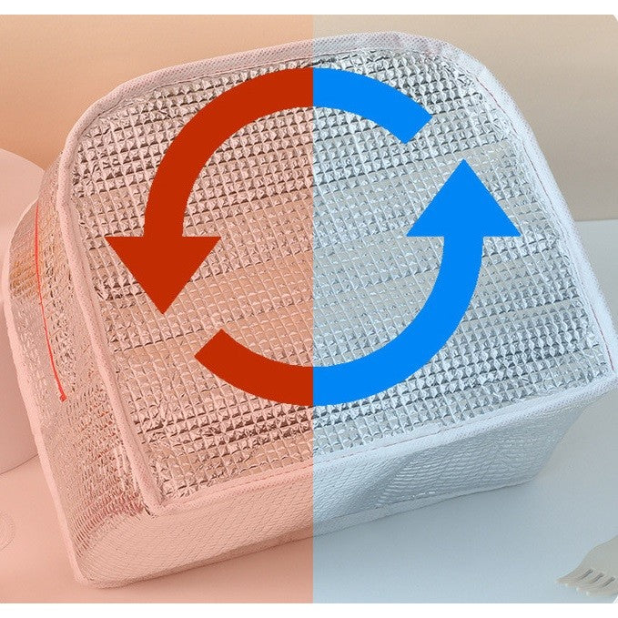 Geanta Termoizolanta pentru Copii, 23x13x19 cm, Model Imprimeu Catel, din Folie de Aluminiu si Panza Oxford, Albastru/Alb