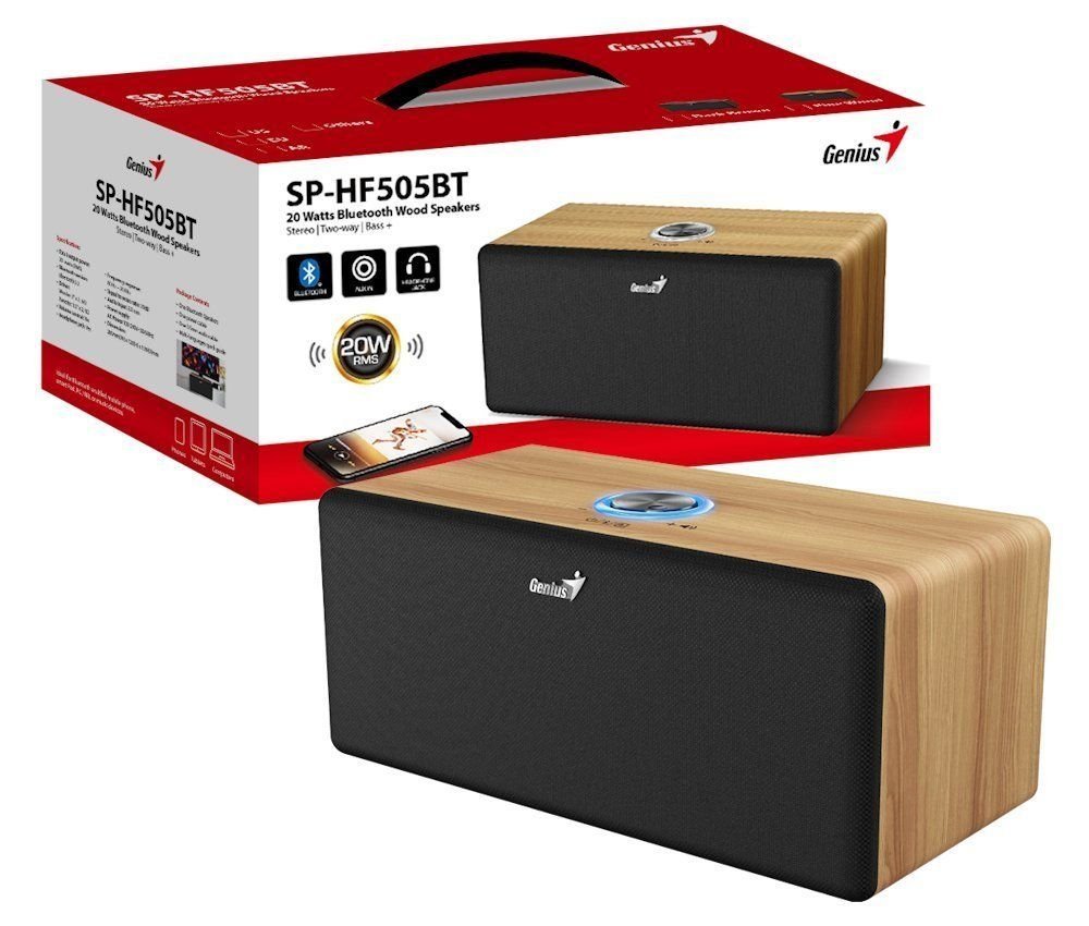 BOXA cu fir Genius "SP-HF505BT" 20W RMS, Bluetooth 5.3, AUX in, Jack 3.5mm, pine wood, "31730056401" - 4710268262664