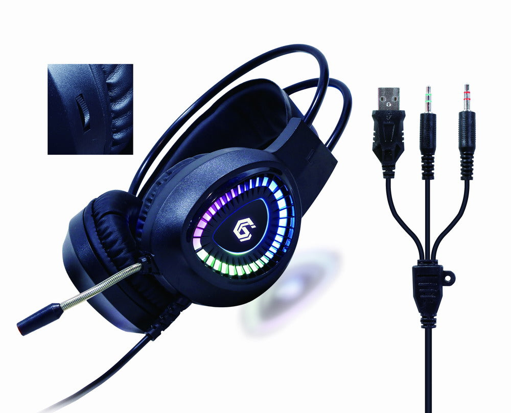 KIT 4-in-1 GEMBIRD, gaming, cu fir, tastatura 104 taste + mouse 1600dpi 6 butoane + casti cu mic 2x3.5" + pad 300x250mm, backlight, USB, black "Phantom" "GGS-UMGL4-01"
