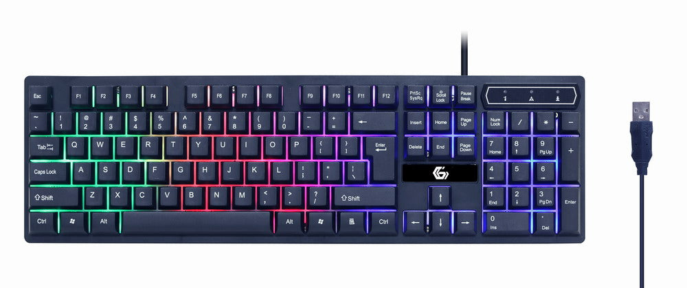 KIT 4-in-1 GEMBIRD, gaming, cu fir, tastatura 104 taste + mouse 2400dpi 6 butoane + casti cu mic 2x3.5" + pad 300x250mm, backlight, USB, black "Ghost" "GGS-UMGL4-02"