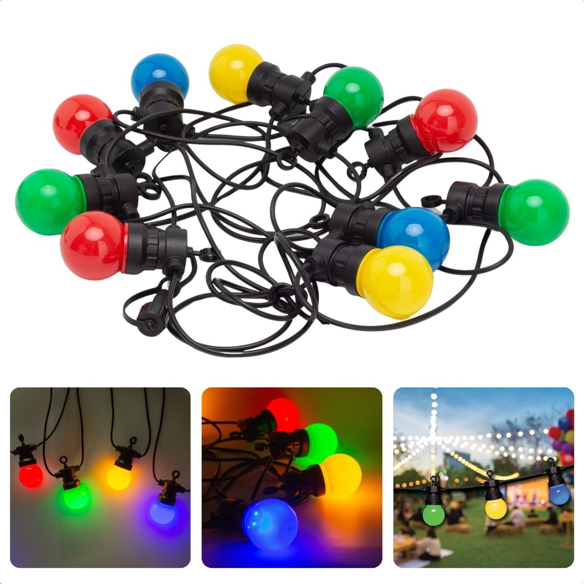 Ghirlanda Luminoasa, Flippy, fara Transformator, 10 m, 20 LED-uri Model Bulb, Interconectabila, IP65, Multicolor