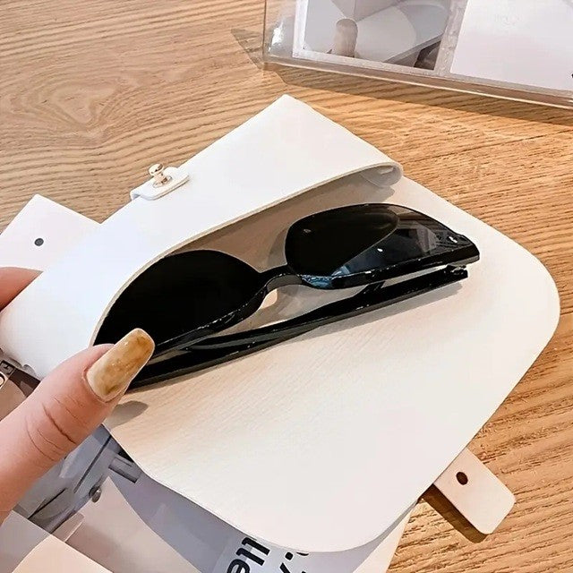 Husa Ochelari, din Piele Ecologica, 17 x 8.5 cm, Alb