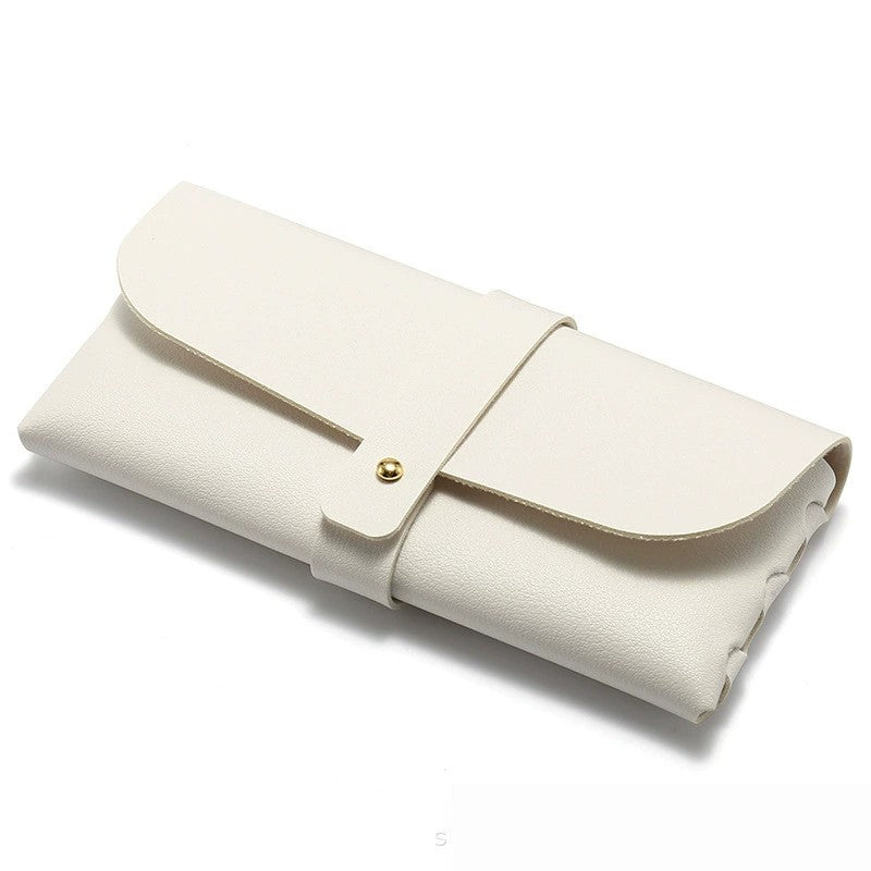 Husa Ochelari, din Piele Ecologica, 17 x 8.5 cm, Alb