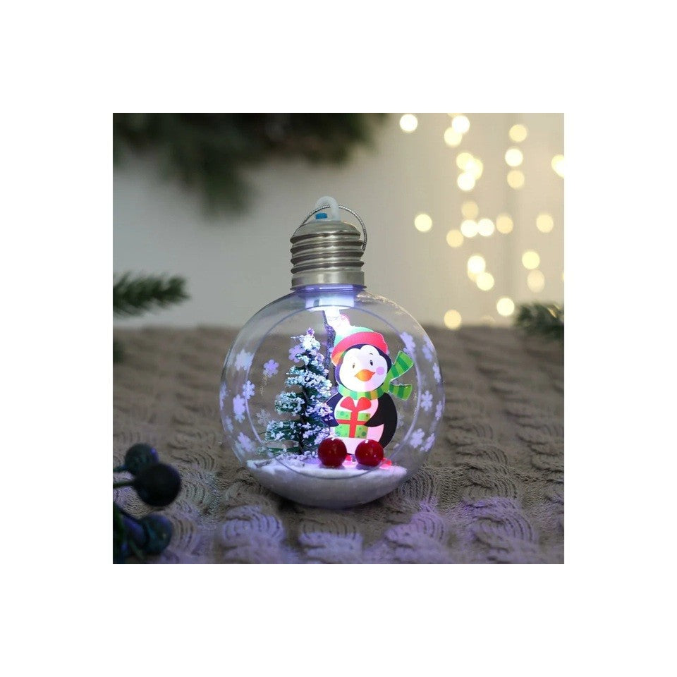 Glob de Craciun, cu LED, Model Pinguin, 10 x 5 x 3 cm, Multicolor