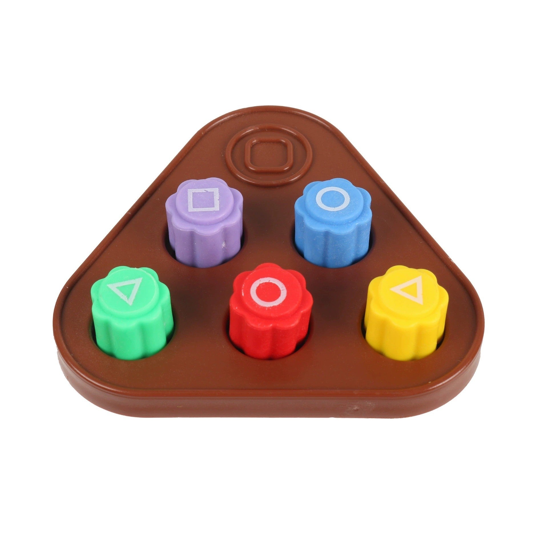 Gonggi Joc Traditional Coreean, Tip Squid Game si Jocul Calamarului, pentru Dexteritate, Interactiv, Set 5 Piese Multicolore, Tabla Triunghiulara Maro, 7.8x7.8x0.7 cm