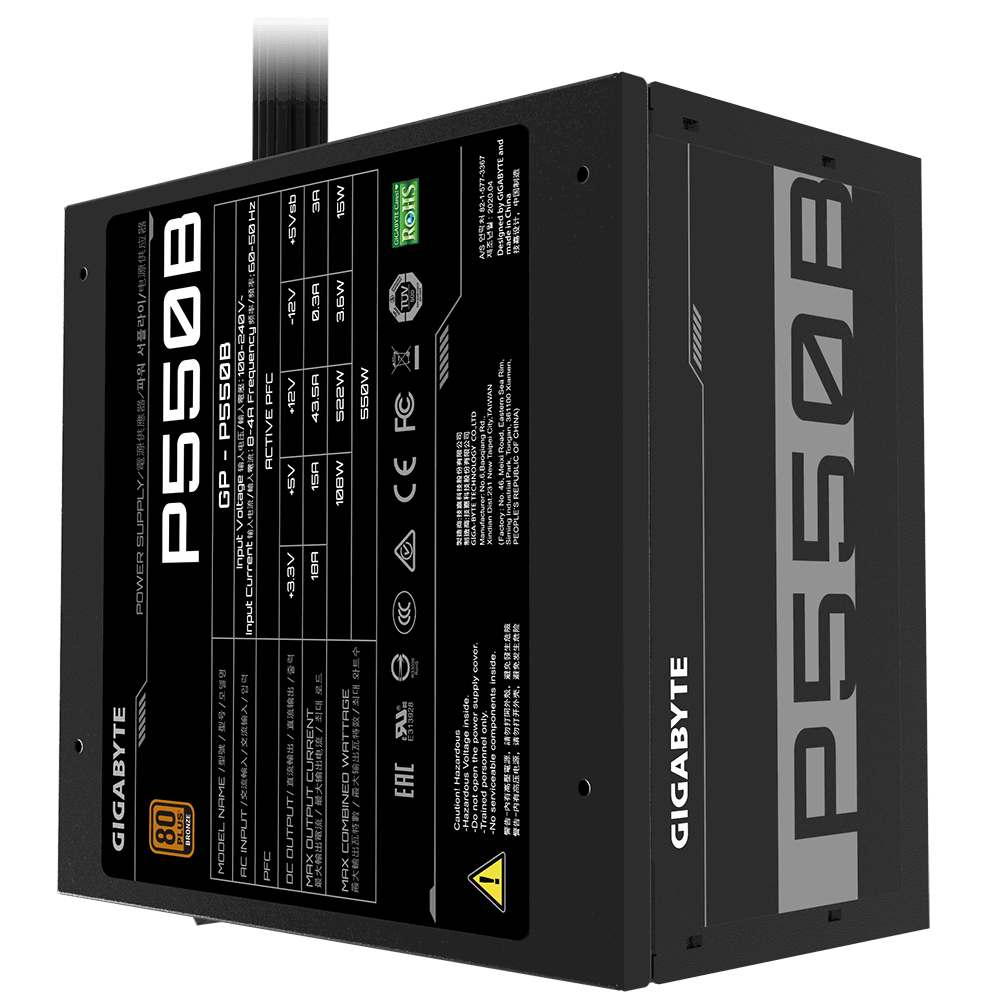 SURSA GIGABYTE , 550 W, ATX 12V V2.31, fan 120 mm x 1, 80 Plus Bronze, "GP-P550B"