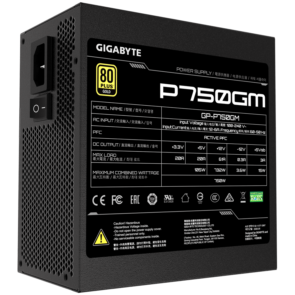 SURSA SURSA GIGABYTE , 750 W, modulara, ATX 12V 2.31, fan 120 mm x 1, 80 Plus Gold, "GP-P750GM"