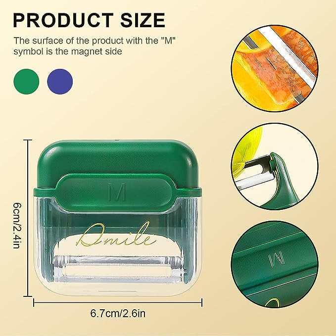 Decojitor/Curatator manual de legume si fructe, portabil, cu magnet, doua lame, Inox, Verde, 6.7x6x1.6 cm