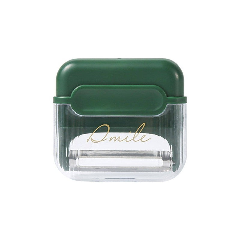 Decojitor/Curatator manual de legume si fructe, portabil, cu magnet, doua lame, Inox, Verde, 6.7x6x1.6 cm