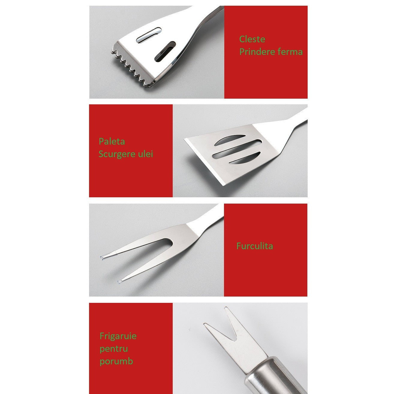 Set 18 Ustensile pentru Gratar, din Otel Inoxidabil, Geanta Oxford, Argintiu