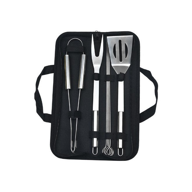 Set 7 Ustensile pentru Gratar, din Otel Inoxidabil, Geanta Oxford, Argintiu