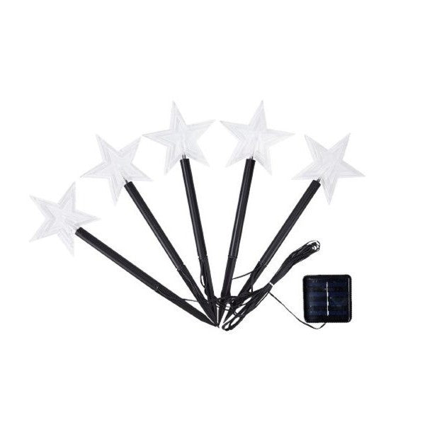 Set 5 Lampi solare LED de exterior Model Stea, pentru gradina, 35.5 cm, Alb Cald