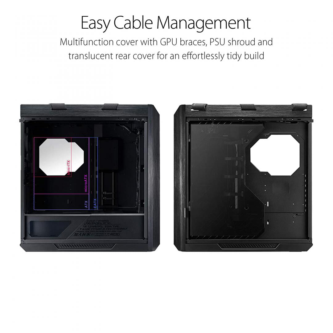 CARCASA ASUS Middle Tower, E-ATX, "ROG Strix Helios", fara sursa, sticla securizata, fan x 4, USB 3.1 gen1x4, USB 3.1 gen 2 Type-Cx1, Jack 3.5 mmx2,negru, "GX601 RS HELIOS"