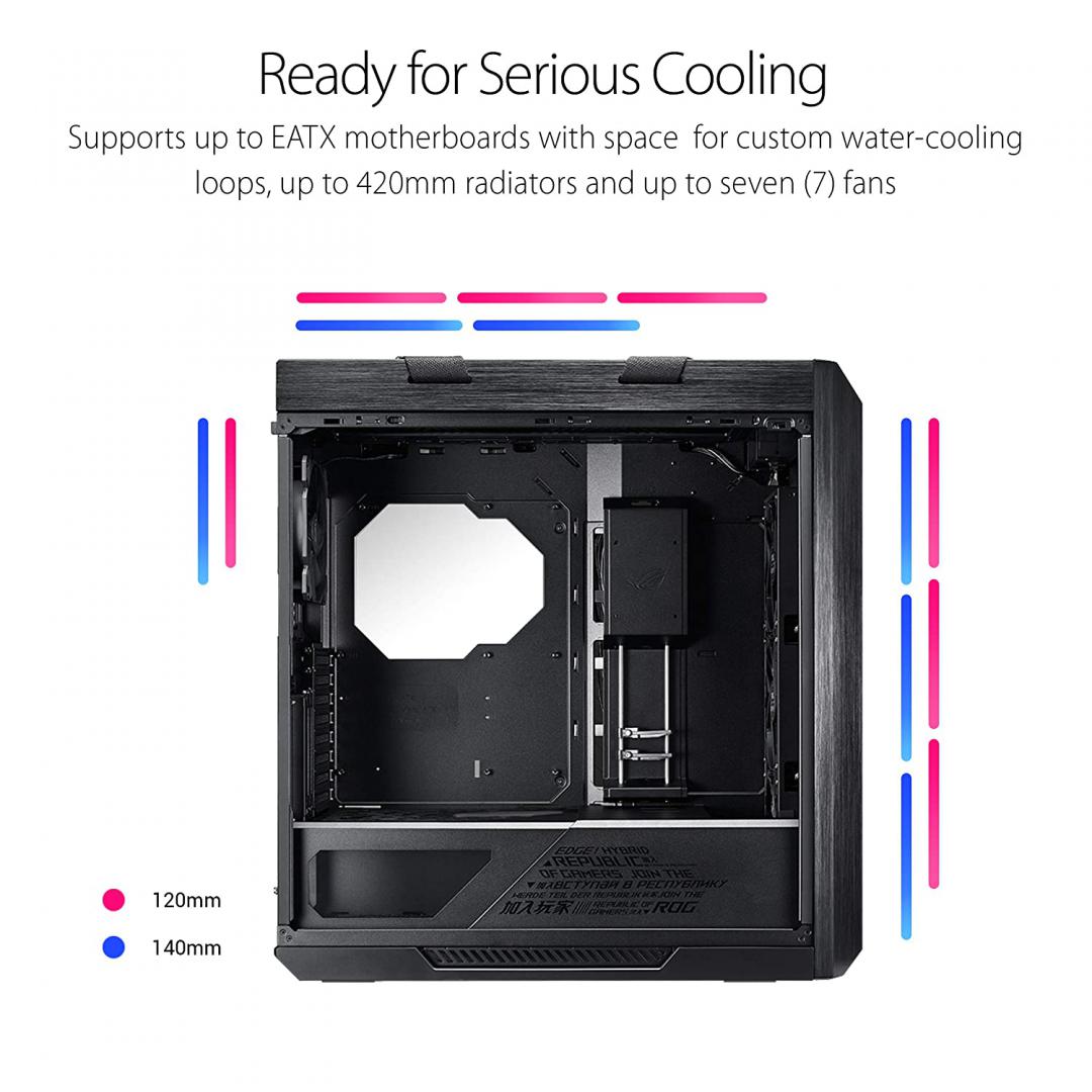 CARCASA ASUS Middle Tower, E-ATX, "ROG Strix Helios", fara sursa, sticla securizata, fan x 4, USB 3.1 gen1x4, USB 3.1 gen 2 Type-Cx1, Jack 3.5 mmx2,negru, "GX601 RS HELIOS"
