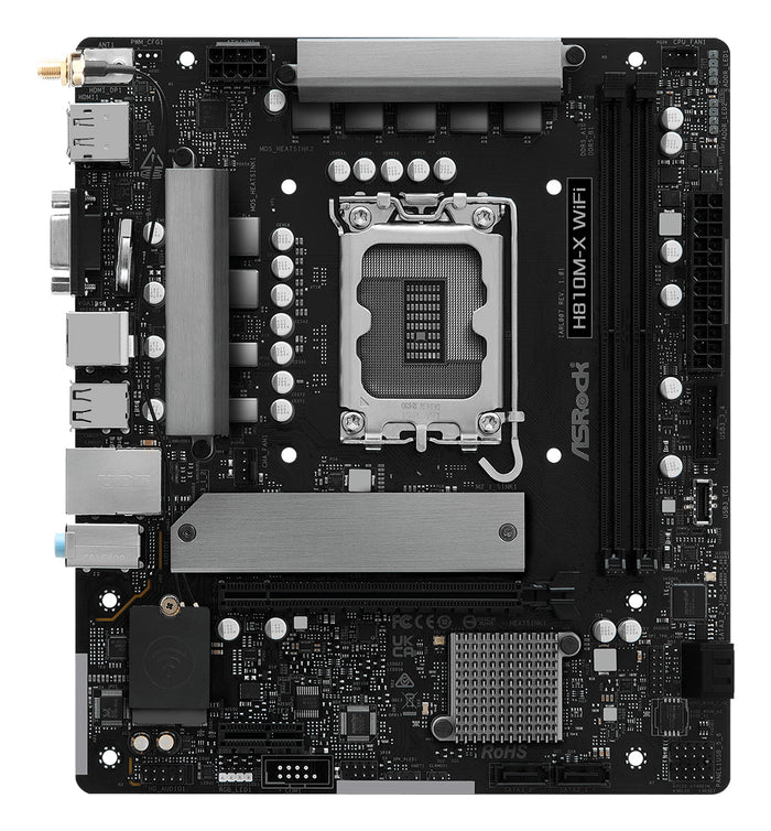 Placa de baza Asrock "H810M-X WIFI", skt. LGA 1851, chipset Intel H810, mATX, 2 x DDR5 max. 128 GB, USB 3.2 gen1 A, Type-C