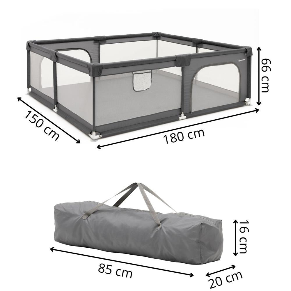 Tarc de joaca pliabil pentru copii, cu intrare cu fermoar, 180x150x66 cm, gri