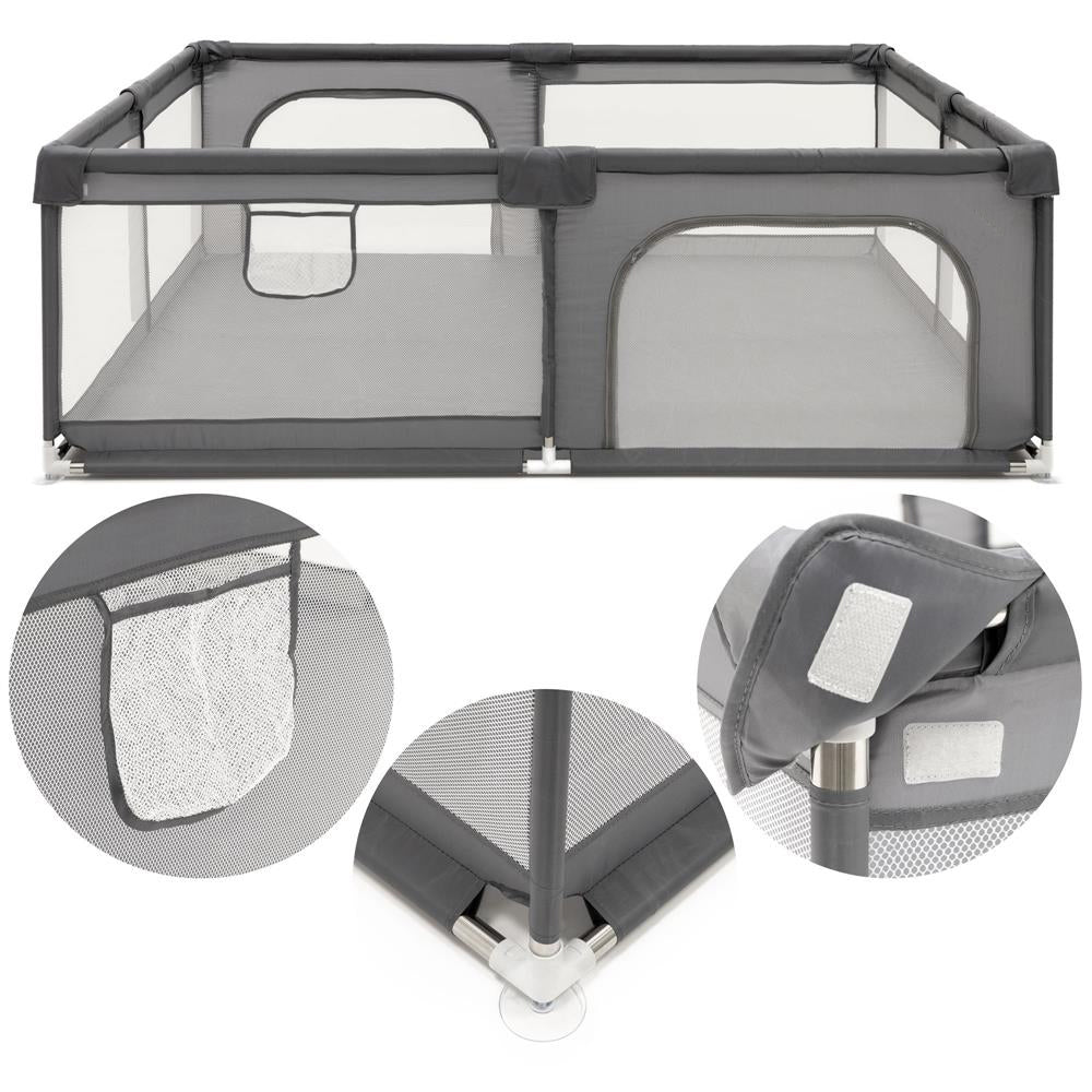 Tarc de joaca pliabil pentru copii, cu intrare cu fermoar, 180x150x66 cm, gri
