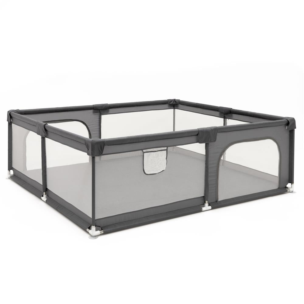 Tarc de joaca pliabil pentru copii, cu intrare cu fermoar, 180x150x66 cm, gri
