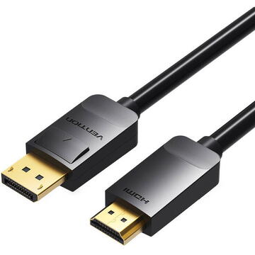 Cablu video Vention, DisplayPort(T) la HDMI(T), 3m, rezolutie maxima 1080p la 60 Hz, conectori auriti, cupru, invelis PVC, negru, "HADBI" - 6922794733350