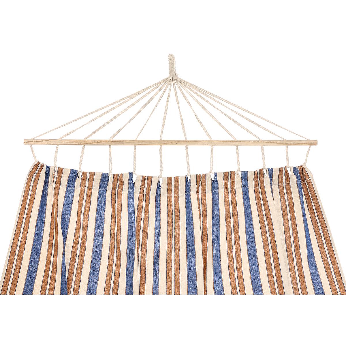 Hamac gradina cu bara din lemn, material textil, 120 kg, 200x100 cm, albastru si maro