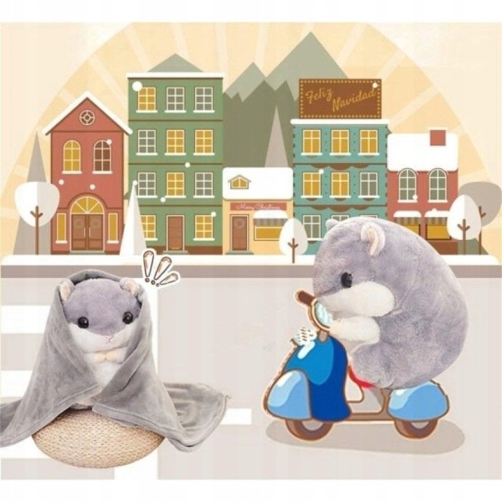 Jucarie plus hamster cu paturica ascunsa, plus moale pentru copii, 50x28 cm, gri