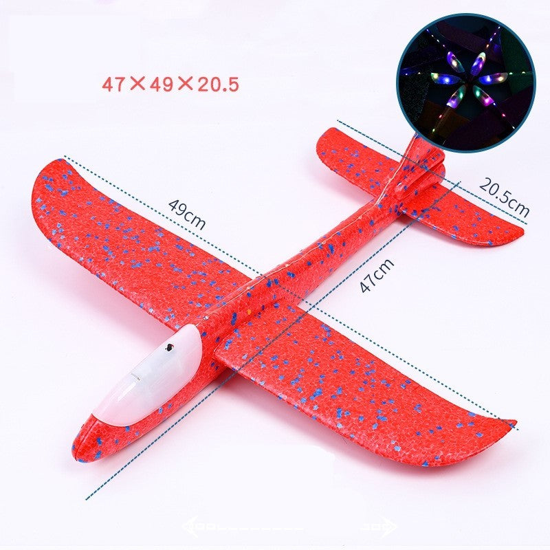 Avion planor din polistiren in punga, lungime 47 cm, Rosu, cu lumini pe cap