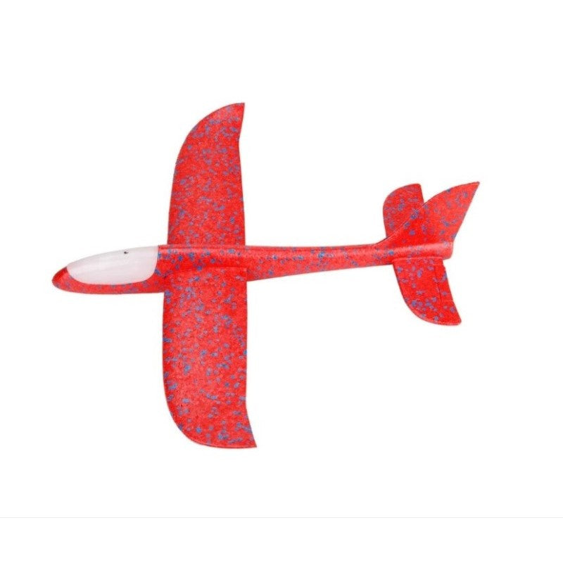 Avion planor din polistiren in punga, lungime 47 cm, Rosu, cu lumini pe cap